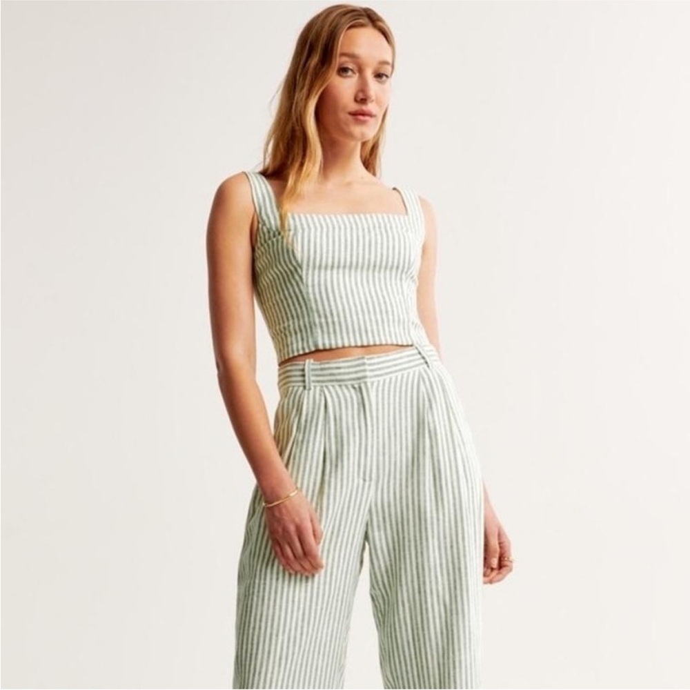 Striped Green and white linen top